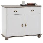 Idimex - Buffet colmar commode bahut vaisselier meuble bas rangement avec 2 tiroirs et 2 portes, en pin massif lasuré blanc et taupe - blanc/taupe