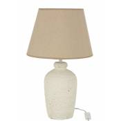 Lampe avec abat-jour beige en ciment blanc 28x28x48 cm - Blanc