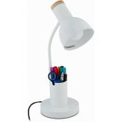 Lampe de bureau, porte-crayons, luminaire en métal, HxLxP : 46,5x14,5x17 cm, E27, lumière chevet, câble, blanc - Relaxdays