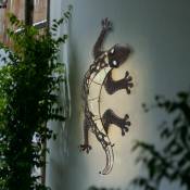 Lampes murales solaires pour l'extérieur figurine de jardin d'animaux figurine de lumière solaire gecko pour montage mural, métal de couleur bronze,