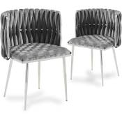 Lot de 2 chaises en velours gris pieds en métal argenté polo - gris