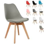 Lot de 4 chaises scandinaves avec coussins d'assise et pieds en bois massif - gris
