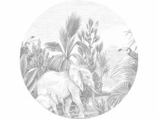 Papier peint panoramique rond adhésif jungle gris