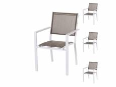 Quatuor de chaises textilène taupe-métal blanc -