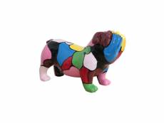 Sculpture chien bulldog taches multicolores résine