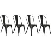 Skecten - Lot de 4 Chaises de Salle à Manger Style Industriel Chaise Métal Empilable Intérieur/Extérieur (Noir)