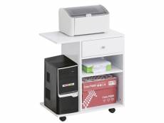 Support d'imprimante organiseur bureau caisson 2 niches tiroir espace cpu + grand plateau panneaux particules blanc