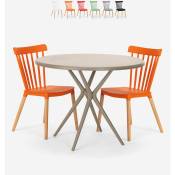 Table design ronde beige 80 cm + 2 chaises design Eskil Couleur: Orange