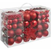 Tectake - Lot de 86 décorations de Noël rouges Surface mate, brillante ou pailletée Diamètre 3, 4 et 6 cm - rouge