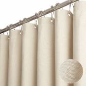 180 x 210 Cm, Beige/ Crea m Extra Long Fabric Shower Curtain, Linen Textured Heavy Duty Fabric Shower Curtain Set With 12 Plastic Hooks, Luxury