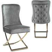 Audrey - Lot de 2 chaises en velours gris pieds en métal doré - Gris