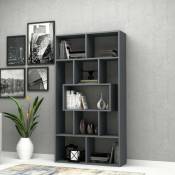 Bibliothèque en bois de 170h cm avec neuf compartiments en gris ciment - Face