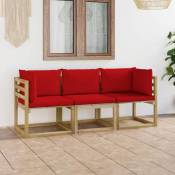 Canapé de jardin 3 places avec coussins rouge