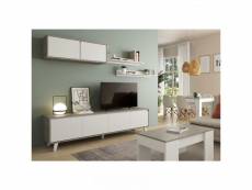 Composition tv blanc-béton - stefa - meuble tv : l 200 x l 41 x h 50 - meuble mural : l 105 x l 29 x h 35 cm - etagères murales : l 100 x l 18 x h 3 c