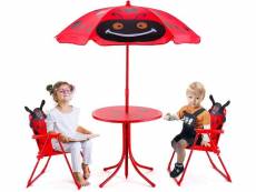 Costway ensemble de jardin pour enfant extérieur charge maximale de chaise 30kg avec parasol matières tube en acier et tissu oxford solide motif en co