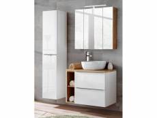 Ensemble meuble vasque + armoire miroir + grande armoire - 80 cm - elise white