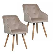 Estexo - Chaise de salle à manger cuisine x2 vintage en tissu pieds bois Beige/ gris velours