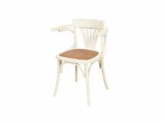 Fauteuil chaise thonet avec accoudoirs en frêne massif, finition blanc antique et assise en rotin