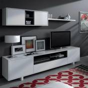 Fores - Belus bibliothèque salon meuble salle à manger 200 cm (largeur) x 46 cm (hauteur) x 41 cm (profondeur) - Blanc Brillant - gris gu
