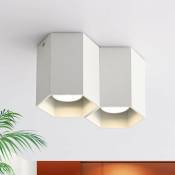 GBLY spot en saillie hexagonaux, 180x103mm, douille 2x GU10 pour ampoule LED ou halogène de 40W max, spot plafond blanc en métal, éclairage plafond