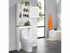 Giantex meuble dessus toilette, etagère de salle de bains avec portes en bois, armoir de toilette avec etagère de rangement polyvalent, blanc