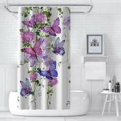 Heytea - Rideaux de douche papillon violet pour salle de bain, rideau de douche ¨t¨ printemps papillons rideau de douche floral rustique avec 7