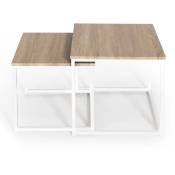 Idmarket - Lot de 2 tables basses gigognes detroit 40/45 design industriel bois et métal blanc - Multicolore