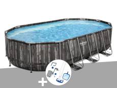 Kit piscine tubulaire ovale Bestway Power Steel décor bois 6,10 x 3,66 x 1,22 m + Kit d'entretien Deluxe