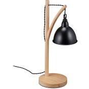 Lampe de table, abat-jour en métal suspendu, bois, E14, HxLxP 52x18x26 cm, style industriel, noir - Relaxdays