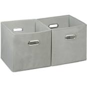 Lot de 2 boîtes de rangement, sans couvercle, avec poignée, pliable, panier en tissu carré, 30 cm, gris - Relaxdays