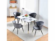 Lot de 4 chaises de salle à manger rétro fauteuil assise rembourrée en velours pieds en métal noir et or pour cuisine salon chambre bureau, gris