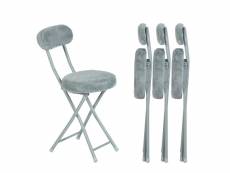 Lot de 4 chaises pliante tabourets pliable coussin rond en fourrure avec dossier et repose-pieds, siège de 49 cm de haut, style scandinave, gris