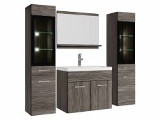 Meuble de salle de bain rio xl led 60 cm lavabo chene gris - armoire de rangement meuble lavabo