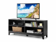 Meuble tv/banc tv 147 x 40 x 61 cm, support télévision avec 4 étagères de rangement ouvertes, tapis antidérapant café