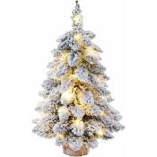 Mini sapin de Noël artificiel pré-éclairé de 45,7 cm, sapin de Noël floqué de neige avec lumières pour décoration d'intérieur, Blanc