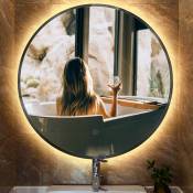Miroir de salle de bain rond + bord biseauté poli + anti-buée - 80CM