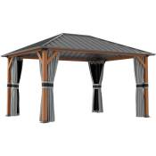 Pavillon de jardin structure alu aspect bois toit rigide