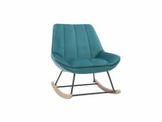 Rocking chair design en tissu velours bleu pétrole, métal noir et bois clair billie