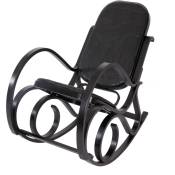 Rocking-chair fauteuil à bascule M41 imitation noyer, cuir Patchwork, noir - black
