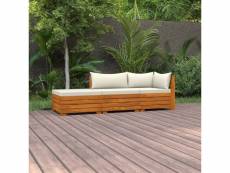 Salon de jardin 3 pcs avec coussins bois d'acacia solide