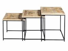 Set de 3 tables basses en bois de manguier / métal