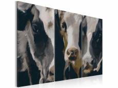 Tableau sur toile en 3 panneaux décoration murale image imprimée cadre en bois à suspendre vache pie 120x80 cm 11_0009596
