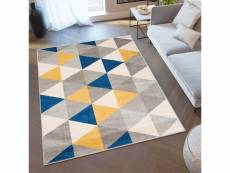 Tapiso lazur tapis salon moderne gris crème jaune bleu triangles 200x290 C940B DARK_GRAY/NAVY 2,00-2,90 LAZUR