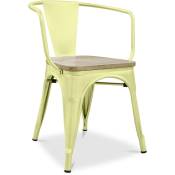 Tolix Style - Chaise de salle à manger avec accoudoirs - Bois et acier - Stylix Jaune pâle - Bois, Acier - Jaune pâle