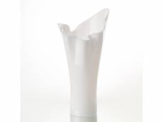 Vase plisse royal h:70cm d:30 cm en verre blanc