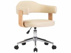 Vidaxl chaise pivotante de bureau crème bois courbé et similicuir 3054838