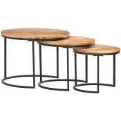 3 tables empilables en bois massif avec structure de