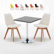 Ahd Amazing Home Design - Table noire carrée 70x70cm Avec 2 Chaises Colorées intérieur bar café Nordica Mojito Couleur: Blanc