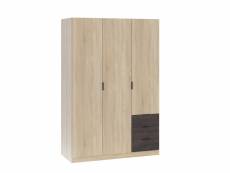 Armoire penderie 3 portes 3 tiroirs en bois imitation chêne - ar17070