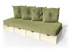 Banquette cube 200 cm + futon + coussins vernis naturel BANQ200S-V